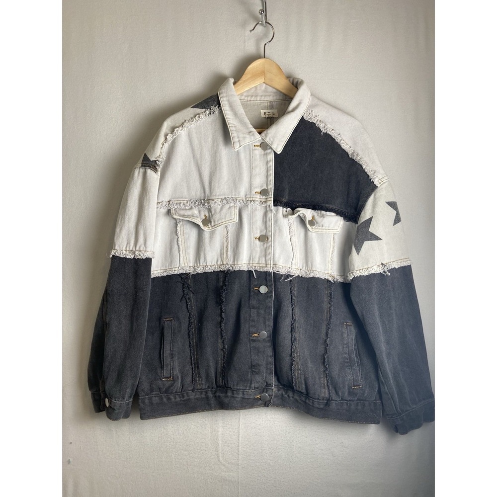 POL Oversized Sherpa Denim Jacket Boho Cozy Relaxed Fit Women's Small Look Up At